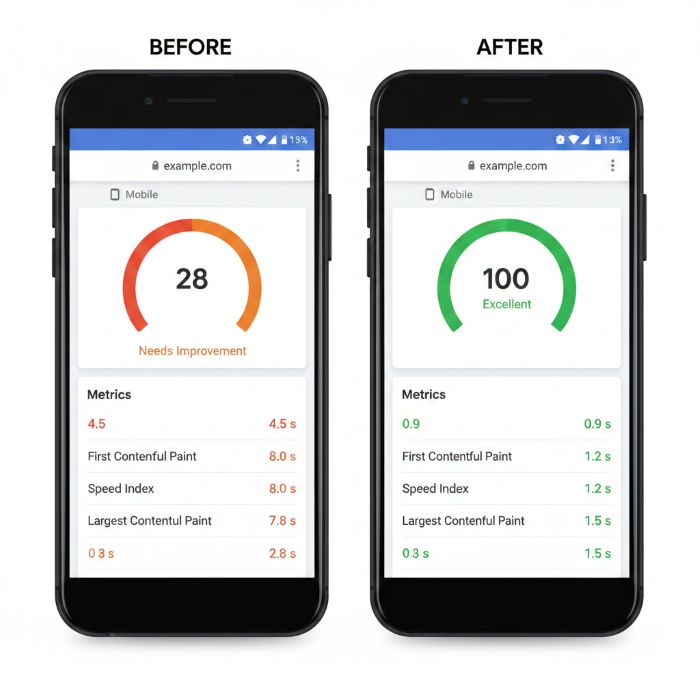 Google PageSpeed Insights 100/100 score for Elementor website.